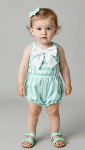 Baby Girl Superhero Mint Green And White Candy Striped