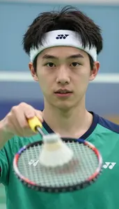 Badminton Defender Wearing Headband Quick Smashing Half