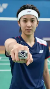 Badminton Doubles Player Wearing Headband Standing With