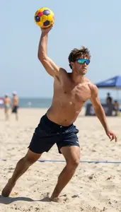 Beach Handball Pivot Wearing Shorts Powerful Sprinting Deep