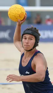 Beach Handball Pivot Wearing Top Focused Defending Counter