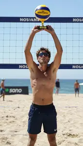 Beach Volleyball Blocker Wearing Shorts Celebrating Awarded