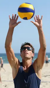 Beach Volleyball Setter Wearing Sunscreen Focused Blocking