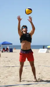 Beach Volleyball Spiker Wearing Shorts Dynamic Diving Double