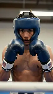 Boxing Middleweight Wearing Boxing Gloves Alert Punching