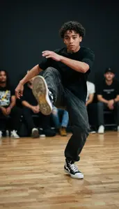 Breaking B Boy Wearing Sneakers Energetic Spinning Backspin