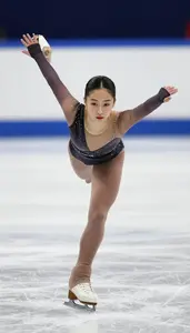Figure Skating Ice Dancer Wearing Tights Focused Gliding