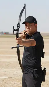 Flight Shooter In Specialized Equipment And Powerful Bow