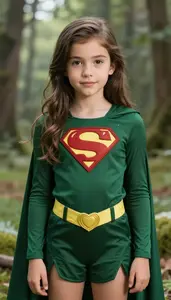 Girl Superhero Deep Green Costume With A Rich Forest Like