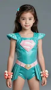 Girl Superhero Turquoise Armor With Shell Textures Coral