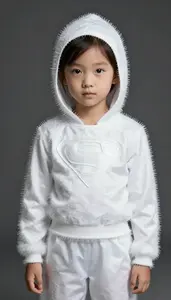 Girl Superhero White Silky Fibrous Costume With A Delicate
