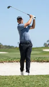 Golf Golfer Wearing Golf Shoes Concentrated Swinging Long