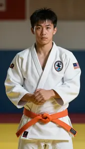Judo Light Judoka Wearing Orange Belt Quick Throwing Armlock