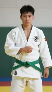 Judo Light Judoka Wearing Green Belt Quick Countering