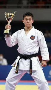 Karate Karateka Wearing Gi Standing Triumphantly Proudly