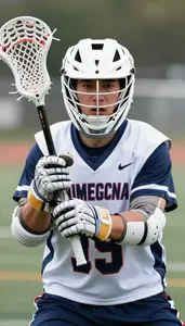 Lacrosse Attackman Without Helmet Wearing Gloves Aggressive