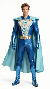 Male Superhero Ocean Blue And Pearl Armor With Wave Etched