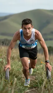 Marathon Elite Runner Wearing Running Shirt Enduring Pushing