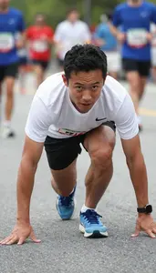 Marathon Recreational Runner Wearing Running Shirt Focused