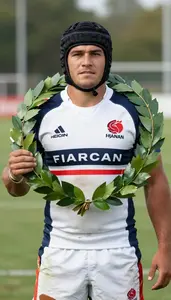 Rugby Sevens Prop Wearing Rugby Jersey Showcasing Standing
