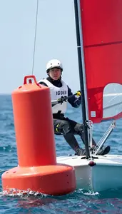 Sailing Solo Sailor Wearing Sailing Shoes Alert Rigging Buoy