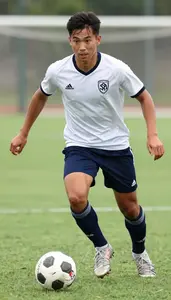 Soccer Forward Wearing Shorts Determined Defending Through