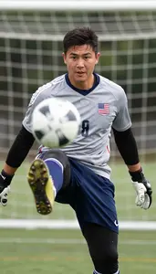 Soccer Goalkeeper Wearing Soccer Jersey Alert Kicking
