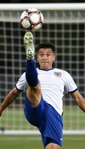Soccer Midfielder Wearing Cleats Alert Kicking Header Attack