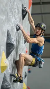 Sport Climbing Speed Climber Wearing Climbing Shoes Alert