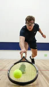 Squash Aggressive Player Wearing Goggles Alert Returning