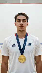 Squash All Court Player Wearing Jersey Posing Wearing Gold
