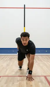 Squash Defensive Player Wearing Wristband Powerful Driving