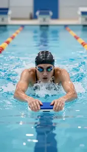 Swimming Breaststroke Swimmer Wearing Kick Board Focused