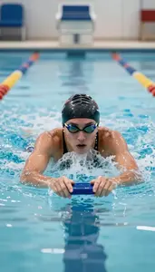 Swimming Freestyle Swimmer Wearing Kick Board Enduring