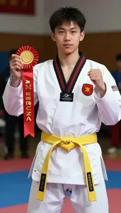 Taekwondo Specialist Wearing Yellow Belt Displaying