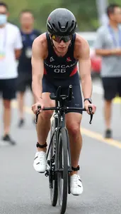 Triathlon Sprint Triathlete Wearing Cycling Shoes Focused