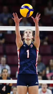 Volleyball Outside Hitter Wearing Shorts Powerful Serving