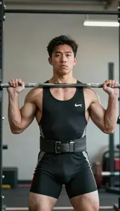 Weightlifting Powerlifter Wearing Lifting Belt Determined
