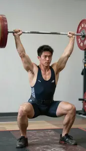 Weightlifting Snatch Specialist Wearing Singlet Strong