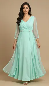 Woman Superhero Flowing Dress Of Sea Foam Green With Net