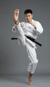 Wushu Sanda Fighter Wearing Traditional Costume Quick