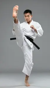 Wushu Sanda Fighter Wearing Uniform Graceful Sweeping Flying