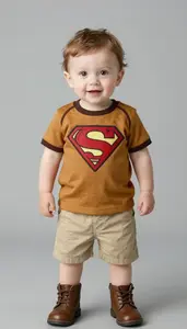 Baby Boy Super Hero Amber Spark Shirt With Brown Seams And