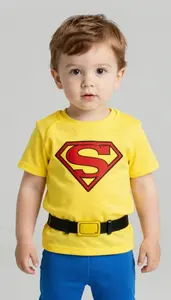 Baby Boy Super Hero Bold Primary Yellow Top With A Black