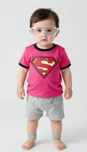Baby Boy Super Hero Bright Magenta Comet Print Shirt With
