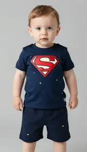 Baby Boy Super Hero Deep Indigo Tunic With A Pattern Of Tiny