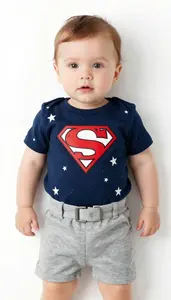 Baby Boy Super Hero Indigo Night Sky Top With Star Prints
