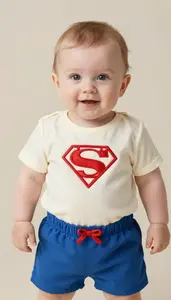 Baby Boy Super Hero Ivory Classic Tunic With Red Cross