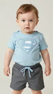 Baby Boy Super Hero Ocean Mist Blue Top With Wave Stitching