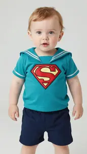 Baby Boy Super Hero Ocean Teal Sailor Style Top With Silver